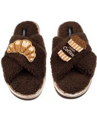 Laines London - Neutrals Laines Neutral Boucle Slippers With Coffee & Croissant Brooches - Lyst