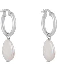 Ballinger Jewellery - Round Pearl Drop Hoop Earrings - Lyst