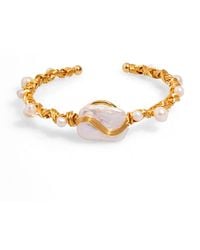 Ebru Jewelry - Cleopatra Twisted Design Pearl & Cuff Bracelet - Lyst