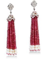 Artisan - Genuine Diamond 18k Gold & 925 Sterling Silver Natural Pearl Tassel Earrings Pink Tourmaline Gemstone Jewelry - Lyst