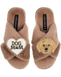 Laines London - Neutrals Classic Laines Slippers With Dog Mum Mom & Golden Cockapoo Brooches - Lyst