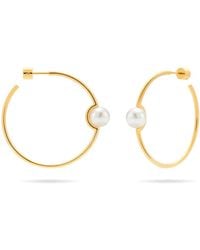 Meulien - Slender Hoop Earrings With Perched Freshwater Pearl - Lyst