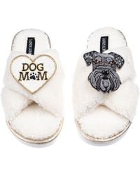Laines London - Neutrals Laines Neutral Boucle Slippers With Ernie The Schnauzer & Dog Mum Mom Brooches - Lyst