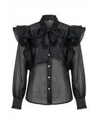 Modenaire - Sheer Ruffle Blouse With Statement Bow - Lyst