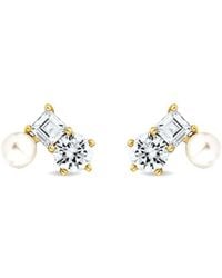 SALLY SKOUFIS - Eclipse Stud Earrings With Natural Pearls & Made Cz Diamond Stimulantin Sterling & 18K Vermeil - Lyst