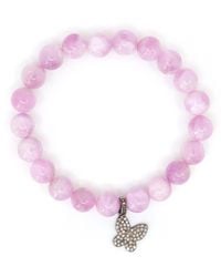 Shar Oke - Kunzite & Butterfly Diamond Charm Beaded Bracelet - Lyst