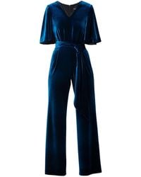 Rumour London - Layla Velvet Jumpsuit With Bell Sleeves & Sash - Lyst
