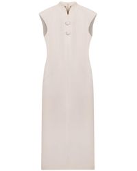 Nocturne - Neutrals Ecru Padded Shoulder Button Detail Maxi Dress - Lyst