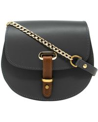 Womens Bags Shoulder bags Ndamus London Mini Victoria Full Grain Black Leather Crossbody Saddle Bag With Gold Chain 