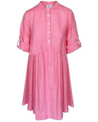 Haris Cotton - Mini Length Linen Dress With Buttons - Lyst