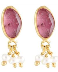 Opium Jewels - Kundan Tourmaline Studs With Basra Pearls - Lyst