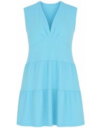Conquista - Aqua Sleeveless V-Neck Jersey Dress – Loose Fit, Knee-Length - Lyst