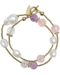 Farra - Baroque Pearls With Rose Quartz And Amethyst Double Layers Bracelet - Lyst