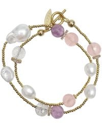 Farra - Baroque Pearls With Rose Quartz And Amethyst Double Layers Bracelet - Lyst