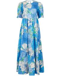 Lavaand - The Cecelia Organic Cotton Short Sleeve High Neck Maxi Dress In Floral - Lyst