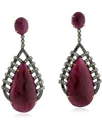 Artisan - 18k Gold & 925 Sterling Silver In Colored Diamond With Pear Cut Ruby Dangle Earrings - Lyst