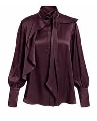 Julia Allert - Draped High-Neck Silk Organza Blouse – Burgundy - Lyst