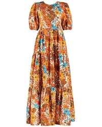 Lavaand - The Frances Tiered Maxi Dress In Brown 70s Floral - Lyst
