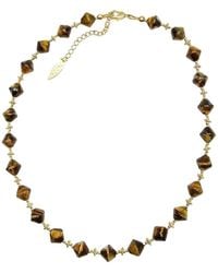 Farra - Tiger Eye Stone Minimalist Choker Necklace - Lyst