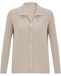 Peraluna - Neutrals Polo V-Neck Ribbed Knit Cardigan - Lyst