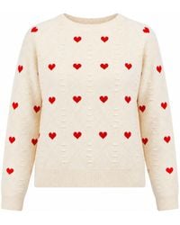 Yumi' - Ivory Embroidered Heart Jumper - Lyst