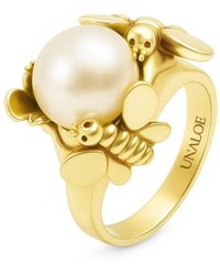 Unaloe - Plated Natural Pearl Statement Ring – Luxury Handmade Gemstone Jewelry For Elegant - Lyst