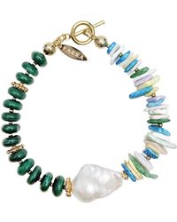 Farra - Malachite And Colorful Shell With Baroque Pearl Bracelet - Lyst