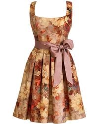 Richa Sharma - Neutrals Handcrafted Floral Silk Tunic Dress - Lyst