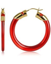 Gold & Honey - Ruby Classic Flat Lucite Birthstone Hoop Earrings - Lyst