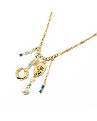 Anne-Marie Chagnon Dyzzu Teal Glass Beads Pearl Gold Plated Pewter Pendant Necklace - Metallic