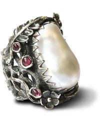 The Jewellery Store London - Mystic Innocence Ring With Mother Of Pearl And Tourmaline - Lyst