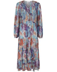 Fresha London - Neutrals / Shirred Tiered Dress Leaves - Lyst