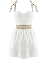 AVENUE No.29 - Linen Gathered Mini Dress With Raffia Straps - Lyst