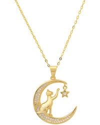 Kylie Harper - Playful Kitty Cat Diamond Cz Moon Pendant Necklace - Lyst