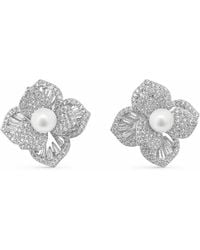 Angel Barocco - Freshwater Pearl Crystal Flower Stud Earrings - Lyst