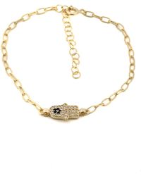 Ebru Jewelry - Diamond & Hamsa Hand Link Chain Bracelet - Lyst
