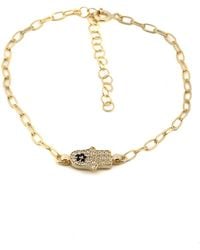 Ebru Jewelry - Diamond & Blue Hamsa Hand Link Chain Gold Bracelet - Lyst