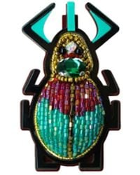 Gissa Bicalho - Handmade Acrylic Brooch Embroidered Scarab Burgundy - Lyst