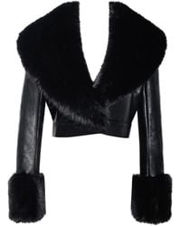 Miss Circle New York - Ziah Cropped Leather Jacket With Fur Collar - Lyst