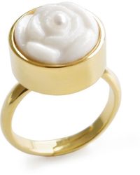 POPORCELAIN - Porcelain Rose With Pearl Adjustable Ring - Lyst
