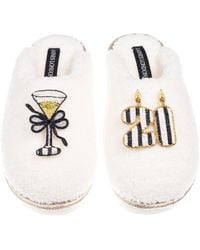 Laines London - Teddy Closed Toe Slippers With Stripe 21St Birthday & Champagne Glass Brooches - Lyst