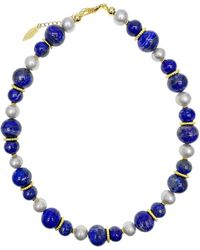 Farra - Stunning Lapis With Grey Freshwater Pearls Chunky Necklace - Lyst