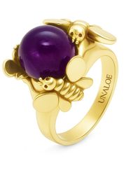 Unaloe - Plated Natural Amethyst Statement Ring – Gemstone Luxury Ring For Handmade Artisan Jewelry - Lyst