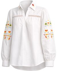 Tantra Spain Sl - Lantern Sleeve Shirt With Embroidered Flowers And Hemstitch Detail - Lyst