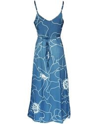 Haris Cotton - Printed Satin Wrap Maxi Dress With Straps Peonies - Lyst