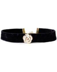 POPORCELAIN - Golden White Cloud Rose Black Velvet Choker - Lyst