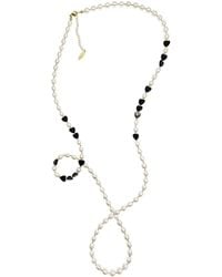 Farra - Freshwater Pearls With Heart Obsidian Long Necklace - Lyst