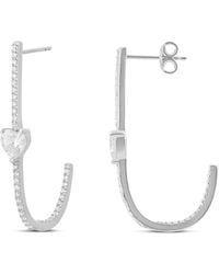 SHYMI - Solitaire Heart Pave J Hoop Earrings - Lyst