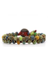 Shar Oke - Blue, Green & Turquoise Picasso Czech Beads & Red Leather Beaded Bracelet - Lyst