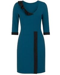 Conquista - Elbow Sleeve Two Tone Felt Dress With Frill & Trim Detail - Lyst